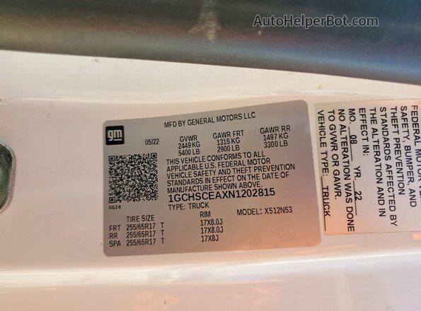 1GCHSCEAXN1202815 2022 CHEVROLET COLORADO White Engine compartment view