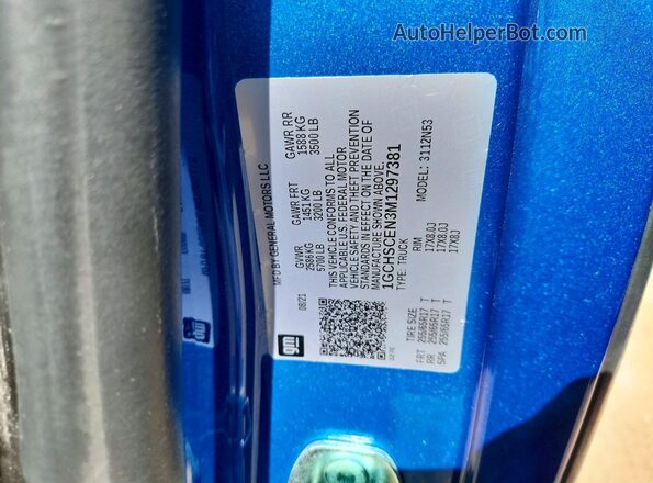 1GCHSCEN3M1297381 2021 CHEVROLET COLORADO Blue Вид підкапотного простору