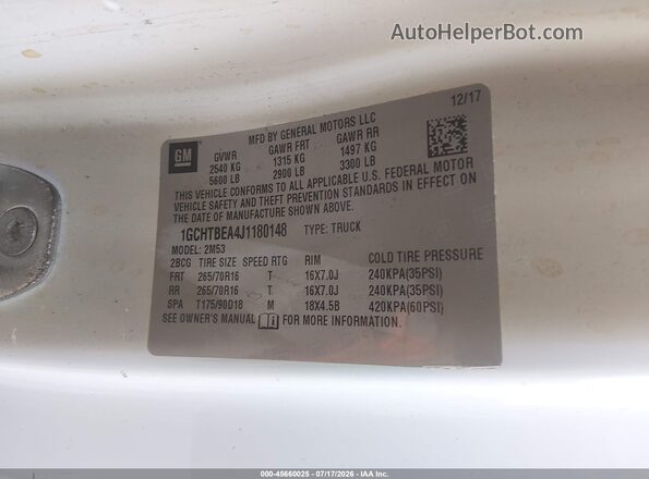 1GCHTBEA4J1180148 2018 CHEVROLET COLORADO Белый Вид подкапотного пространства