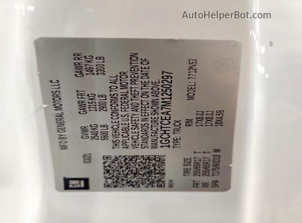 1GCHTCEA7M1250297 2021 CHEVROLET COLORADO White VIN կոդի պիտակի տեսք
