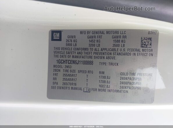 1GCHTCEN6J1100888 2018 CHEVROLET COLORADO Белый Вид подкапотного пространства