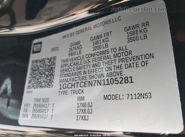 1GCHTCEN7N1105281 2022 CHEVROLET COLORADO Black Вид підкапотного простору