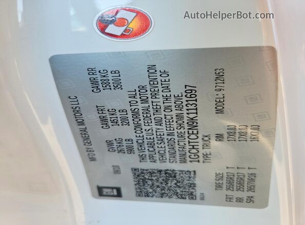 1GCHTCEN9K1131697 2019 CHEVROLET COLORADO Белый Вид подкапотного пространства