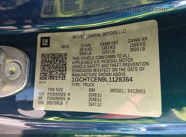 1GCHTCEN9L1128364 2020 CHEVROLET COLORADO Blue ძრავის განყოფილების ხედი