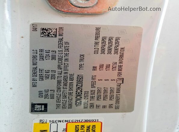 1GCNCNEC2HZ306931 2017 CHEVROLET SILVERADO White Շարժիչի բաժամունքի տեսք