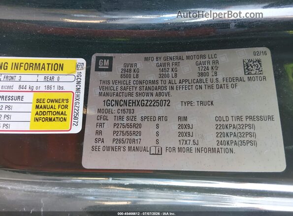 1GCNCNEHXGZ225072 2016 CHEVROLET SILVERADO Black ძრავის განყოფილების ხედი