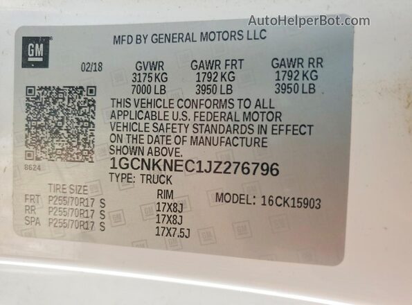 1GCNKNEC1JZ276796 2018 CHEVROLET SILVERADO White Շարժիչի բաժամունքի տեսք