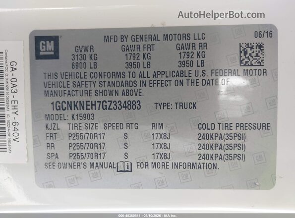 1GCNKNEH7GZ334883 2016 CHEVROLET SILVERADO White Engine compartment view