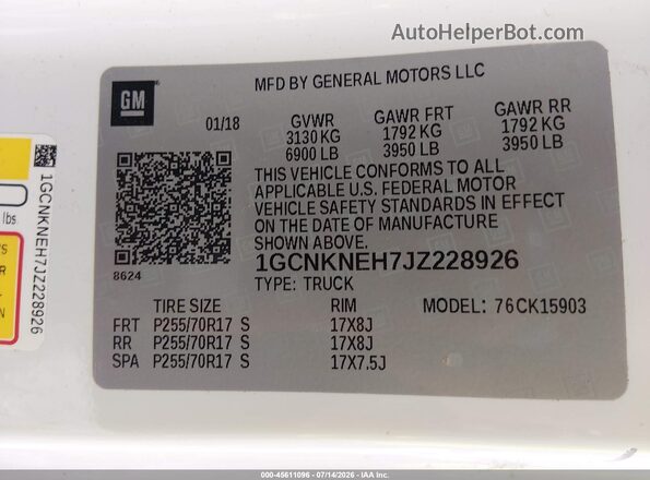 1GCNKNEH7JZ228926 2018 CHEVROLET SILVERADO White Engine compartment view