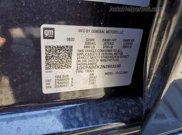 1GCPABEK2NZ603150 2022 CHEVROLET SILVERADO Black Вид підкапотного простору