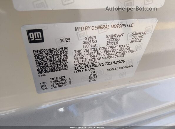 1GCPABEK2TZ198906 2026 CHEVROLET SILVERADO Beige Вид підкапотного простору