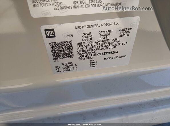 1GCPABEK3TZ294284 2026 CHEVROLET SILVERADO Tan Vista del compartimento del motor
