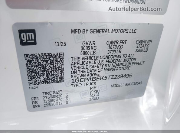 1GCPABEK5TZ239495 2026 CHEVROLET SILVERADO White Вид підкапотного простору