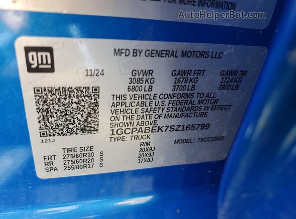 1GCPABEK7SZ165799 2025 CHEVROLET SILVERADO Blue VIN կոդի պիտակի տեսք