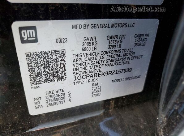 1GCPABEK9RZ157939 2024 CHEVROLET SILVERADO Black Vista de la etiqueta del VIN