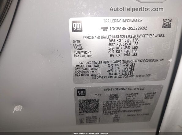 1GCPABEK9SZ239692 2025 CHEVROLET SILVERADO Gray Widok komory silnika