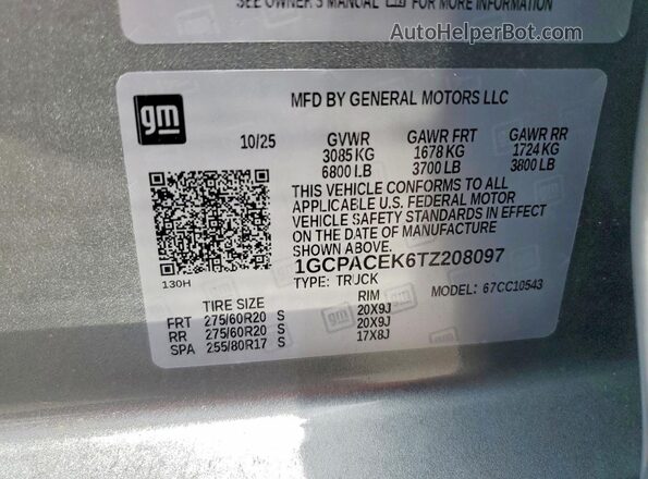 1GCPACEK6TZ208097 2026 CHEVROLET SILVERADO Silver Вид підкапотного простору
