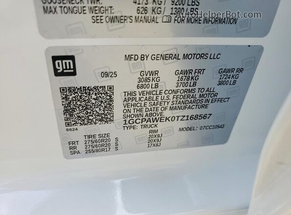 1GCPAWEK0TZ168567 2026 CHEVROLET SILVERADO White Engine compartment view
