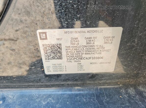 1GCPCREC4JF103806 2018 CHEVROLET SILVERADO Black Engine compartment view