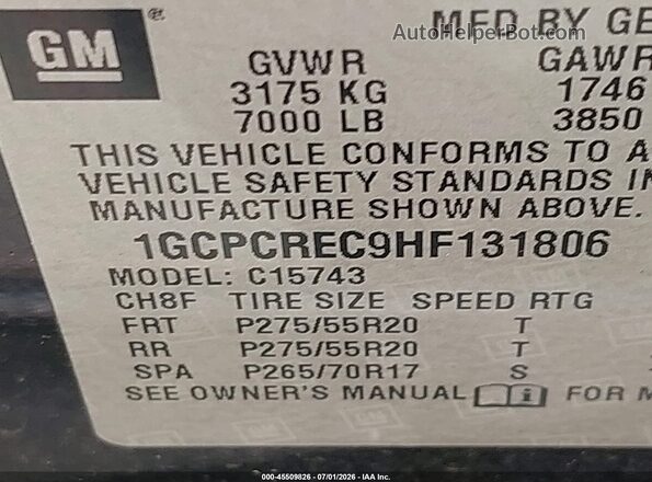 1GCPCREC9HF131806 2017 CHEVROLET SILVERADO Black ძრავის განყოფილების ხედი