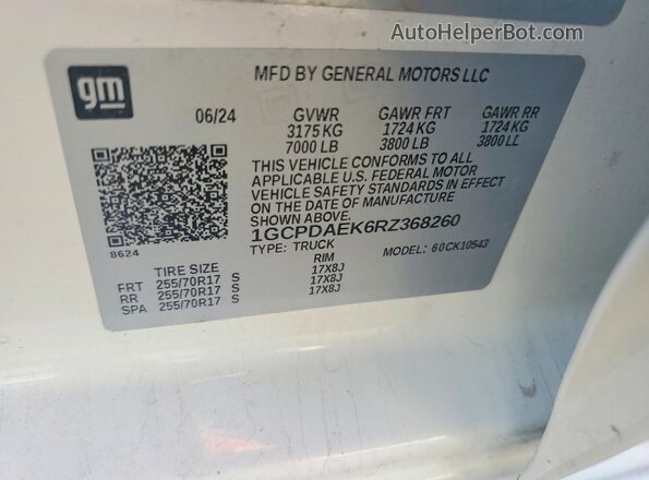 1GCPDAEK6RZ368260 2024 CHEVROLET SILVERADO White Вид наклейки з VIN-кодом