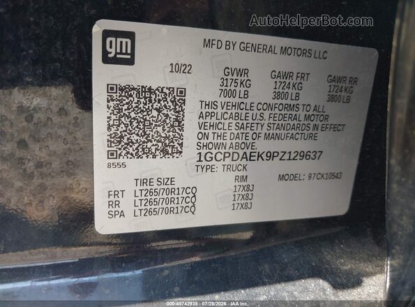 1GCPDAEK9PZ129637 2023 CHEVROLET SILVERADO Black Widok komory silnika