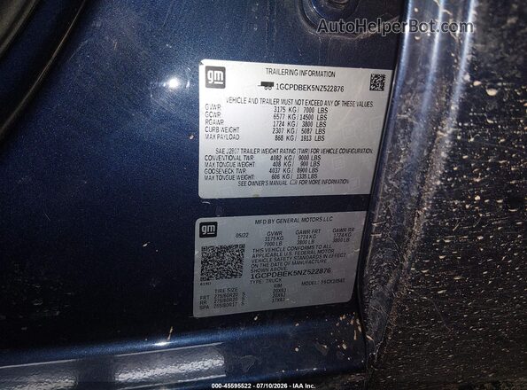 1GCPDBEK5NZ522876 2022 CHEVROLET SILVERADO Синий Вид подкапотного пространства
