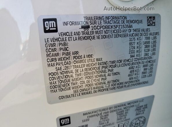 1GCPDBEK5PZ153584 2023 CHEVROLET SILVERADO White Շարժիչի բաժամունքի տեսք