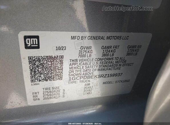 1GCPDBEK5RZ159937 2024 CHEVROLET SILVERADO Gray Вид підкапотного простору