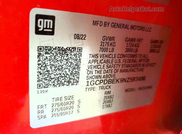 1GCPDBEK9NZ593496 2022 CHEVROLET SILVERADO Red Շարժիչի բաժամունքի տեսք