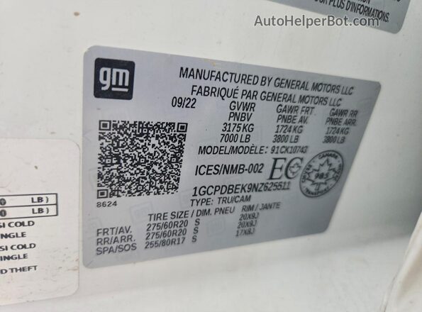 1GCPDBEK9NZ625511 2022 CHEVROLET SILVERADO Белый Вид подкапотного пространства