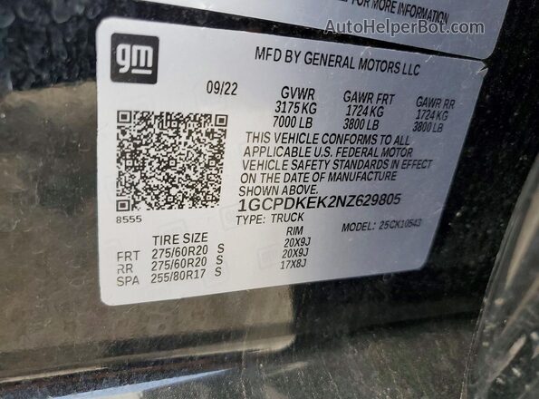 1GCPDKEK2NZ629805 2022 CHEVROLET SILVERADO Black Widok komory silnika