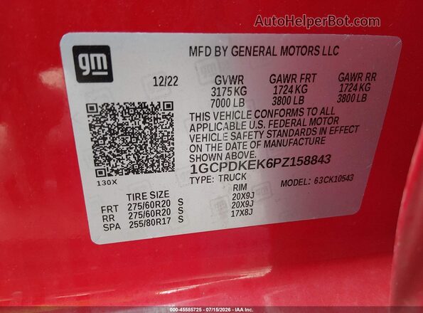 1GCPDKEK6PZ158843 2023 CHEVROLET SILVERADO Red Widok komory silnika