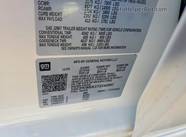 1GCPKWEK1TZ242897 2026 CHEVROLET SILVERADO White Շարժիչի բաժամունքի տեսք