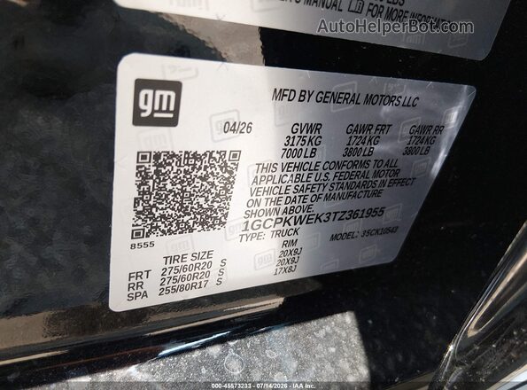 1GCPKWEK3TZ361955 2026 CHEVROLET SILVERADO Black Вид підкапотного простору
