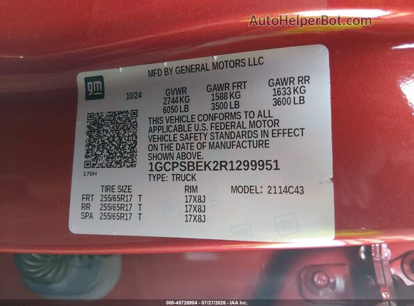 1GCPSBEK2R1299951 2024 CHEVROLET COLORADO Red ძრავის განყოფილების ხედი