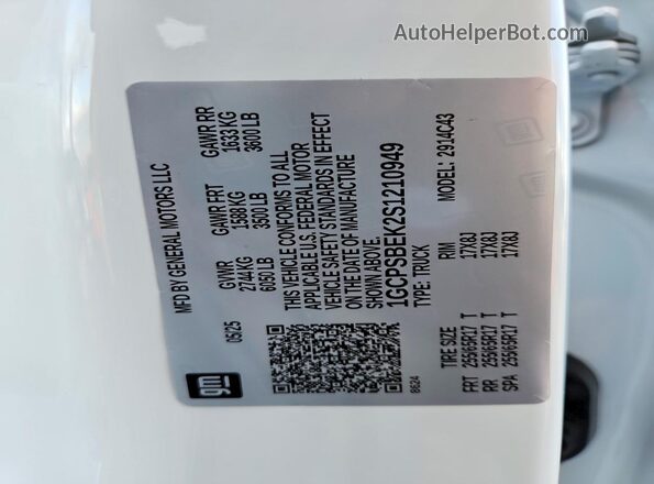 1GCPSBEK2S1210949 2025 CHEVROLET COLORADO White Widok komory silnika