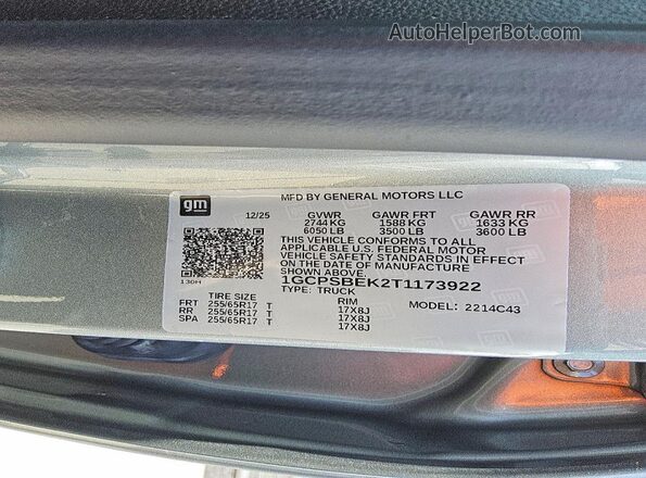 1GCPSBEK2T1173922 2026 CHEVROLET COLORADO Gray VIN կոդի պիտակի տեսք