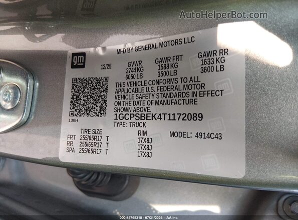 1GCPSBEK4T1172089 2026 CHEVROLET COLORADO Серый Вид подкапотного пространства