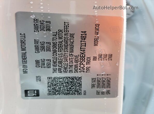 1GCPSBEK4T1174814 2026 CHEVROLET COLORADO White VIN sticker view