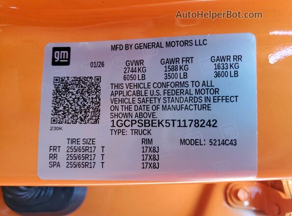 1GCPSBEK5T1178242 2026 CHEVROLET COLORADO Оранжевый Вид подкапотного пространства