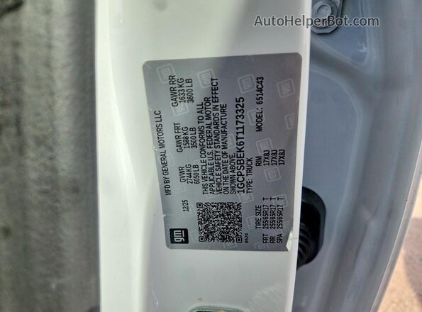 1GCPSBEK6T1173325 2026 CHEVROLET COLORADO White Vista de la etiqueta del VIN