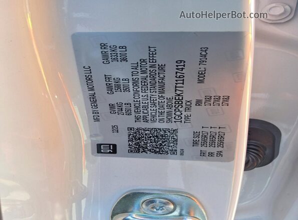 1GCPSBEK7T1167419 2026 CHEVROLET COLORADO White Вид наклейки з VIN-кодом