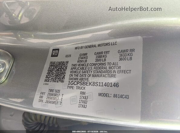 1GCPSBEK8S1140146 2025 CHEVROLET COLORADO Silver Շարժիչի բաժամունքի տեսք