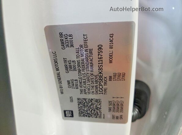 1GCPSBEK8S1167590 2025 CHEVROLET COLORADO White VIN sticker view