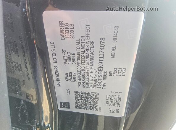 1GCPSBEK9T1174078 2026 CHEVROLET COLORADO Black Widok naklejki z numerem VIN