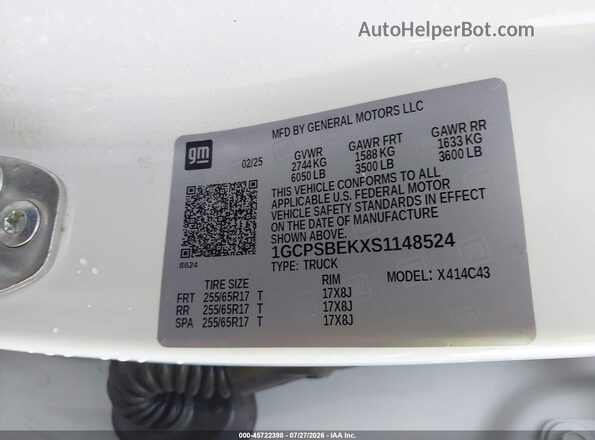 1GCPSBEKXS1148524 2025 CHEVROLET COLORADO White Widok komory silnika