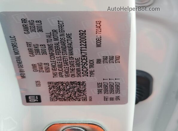 1GCPSCEK7T1220092 2026 CHEVROLET COLORADO White VIN sticker view