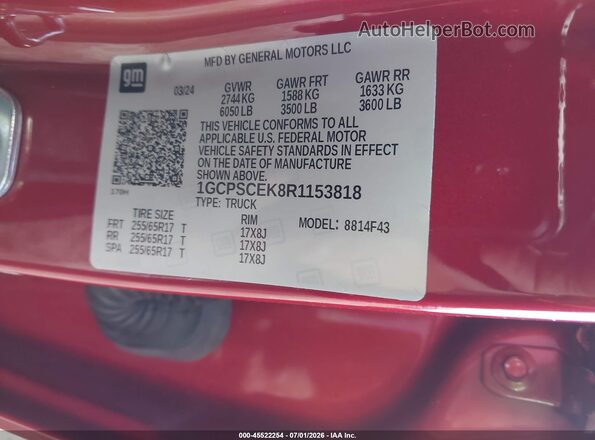 1GCPSCEK8R1153818 2024 CHEVROLET COLORADO Red Vista del compartimento del motor