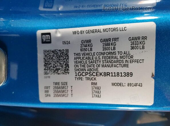 1GCPSCEK8R1181389 2024 CHEVROLET COLORADO Blue ძრავის განყოფილების ხედი